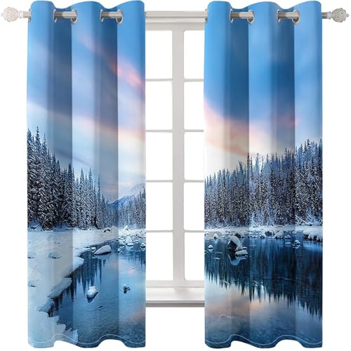 Homxi 2er Set Gardine Blickdicht Kinderzimmer,2 x 137W x 244H cm,Schlafzimmer Vorhänge mit Ösen Schneewald und See Landschaft Grau Blau Vorhang Schlafzimmer Modern Homxi 2er Set Gardine Blickdicht Kinderzimmer,2 x 137W x 244H cm,Schlafzimmer Vorhänge mit Ösen Schneewald und See Landschaft Grau Blau Vorhang Schlafzimmer Modern von Homxi