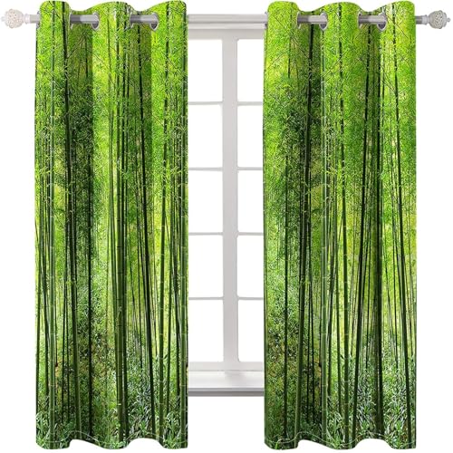 Homxi 2er Set Gardine Blickdicht Kinderzimmer,2 x 214W x 214H cm,Vorhänge Set Ösen Bäume Landschaft Grün Vorhang Küchen Modern von Homxi