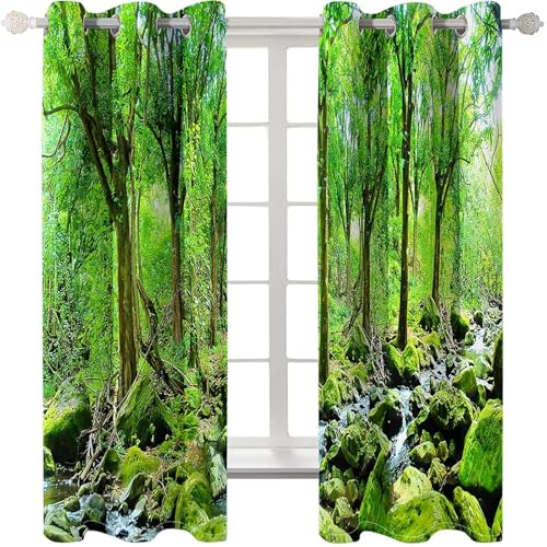 Homxi 2er Set Gardinen Set Blickdicht,2 x 107W x 160H cm,Wohnzimmer Vorhänge mit Ösen Holz und Bachlandschaft Grün Gardinen Schlafzimmer Homxi 2er Set Gardinen Set Blickdicht,2 x 107W x 160H cm,Wohnzimmer Vorhänge mit Ösen Holz und Bachlandschaft Grün Gardinen Schlafzimmer von Homxi