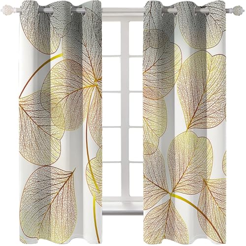 Homxi 2er Set Küchen Gardinen Blickdicht,2 x 132W x 160H cm,Vorhänge Ösen Küche Blätter Muster Vorhänge Modern Schlafzimmer Gold Homxi 2er Set Küchen Gardinen Blickdicht,2 x 132W x 160H cm,Vorhänge Ösen Küche Blätter Muster Vorhänge Modern Schlafzimmer Gold von Homxi