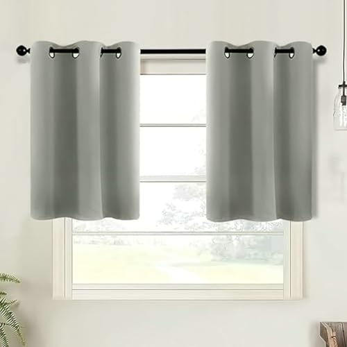 Homxi 2er Set Scheibengardine,2 x 86.5W x 61H cm,Bistrogardine Hellgrau Modern Einfarbig Küchengardinen Modern mit Ösen von Homxi