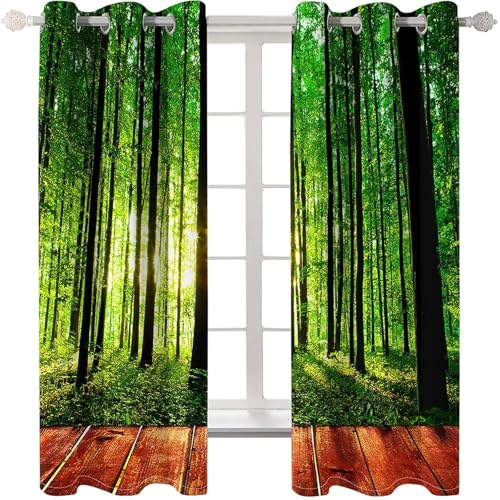 Homxi 2er Set Vorhänge Blickdicht Schlafzimmer,2 x 96W x 160H cm,Vorhang mit Ösen Bäume und Sonnenschein Landschaft Grün Schwarz Moderne Gardinen Küchen Homxi 2er Set Vorhänge Blickdicht Schlafzimmer,2 x 96W x 160H cm,Vorhang mit Ösen Bäume und Sonnenschein Landschaft Grün Schwarz Moderne Gardinen Küchen von Homxi
