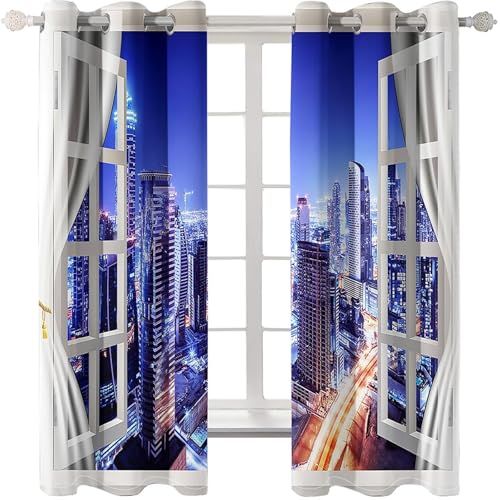 Homxi 2er Set Vorhänge Blickdicht Wärmeisolierend,2 x 86W x 214H cm,Gardinen Wohnzimmer mit Ösen Fenster und Stadtnachtlandschaft Vorhang Modern Küchen Dunkelblau Weiß Homxi 2er Set Vorhänge Blickdicht Wärmeisolierend,2 x 86W x 214H cm,Gardinen Wohnzimmer mit Ösen Fenster und Stadtnachtlandschaft Vorhang Modern Küchen Dunkelblau Weiß von Homxi