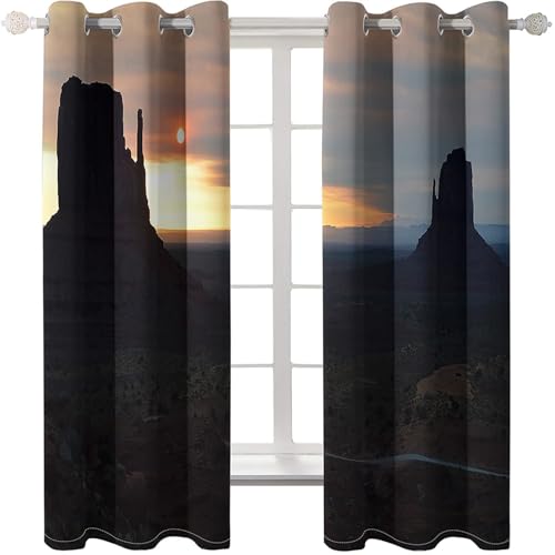 Homxi 2er Set Vorhänge Kinderzimmer Blickdicht,2 x 86W x 138H cm,Gardinen Schlafzimmer Ösen Berg und Sonnenuntergangslandschaft Dunkelgrau Gardine Vorhang für Wohnzimmer von Homxi