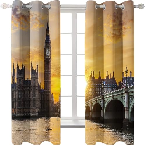 Homxi 2er Set Vorhang Blickdicht,2 x 102W x 214H cm,Vorhänge Wohnzimmer Ösen Urbane Architekturlandschaft und Sonnenuntergang Gardinen Braun Gelb für Wohnzimmer Modern Homxi 2er Set Vorhang Blickdicht,2 x 102W x 214H cm,Vorhänge Wohnzimmer Ösen Urbane Architekturlandschaft und Sonnenuntergang Gardinen Braun Gelb für Wohnzimmer Modern von Homxi