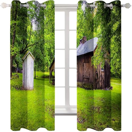 Homxi 2er Set Vorhang Blickdicht Esszimmer,2 x 132W x 274H cm,Wohnzimmer Gardinen mit Ösen Landschaftshaus und Bäume Grün Braun Vorhänge Modern Schlafzimmer Homxi 2er Set Vorhang Blickdicht Esszimmer,2 x 132W x 274H cm,Wohnzimmer Gardinen mit Ösen Landschaftshaus und Bäume Grün Braun Vorhänge Modern Schlafzimmer von Homxi