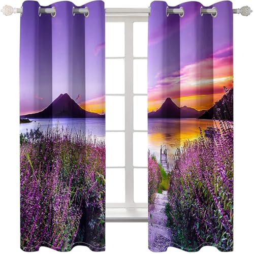 Homxi 2er Set Vorhang Blickdicht Jugendzimmer,2 x 137W x 214H cm,Vorhänge Wohnzimmer mit Ösen Blumen und See Berglandschaft Vorhänge Lila Gelb Grün Modern Küchen Homxi 2er Set Vorhang Blickdicht Jugendzimmer,2 x 137W x 214H cm,Vorhänge Wohnzimmer mit Ösen Blumen und See Berglandschaft Vorhänge Lila Gelb Grün Modern Küchen von Homxi