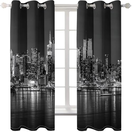 Homxi 2er Set Vorhang Blickdicht Jugendzimmer,2 x 214W x 274H cm,Wohnzimmer Vorhänge mit Ösen Stadtnachtansicht Vorhang für Küchen Modern Dunkelgrau Homxi 2er Set Vorhang Blickdicht Jugendzimmer,2 x 214W x 274H cm,Wohnzimmer Vorhänge mit Ösen Stadtnachtansicht Vorhang für Küchen Modern Dunkelgrau von Homxi