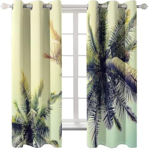 Homxi 2er Set Vorhang Blickdicht Kinder,2 x 132W x 244H cm,Vorhang Ösen Palmstrand Landschaft Vorhänge Modern Wohnzimmer Grün Homxi 2er Set Vorhang Blickdicht Kinder,2 x 132W x 244H cm,Vorhang Ösen Palmstrand Landschaft Vorhänge Modern Wohnzimmer Grün von Homxi