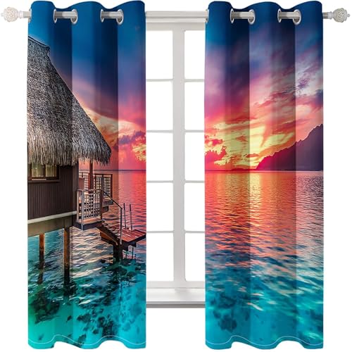 Homxi 2er Set Vorhang Blickdicht Kinderzimmer,2 x 214W x 229H cm,Wohnzimmer Vorhänge mit Ösen Meeres und Sonnenuntergangslandschaft Gardine Vorhang für Schlafzimmer Bunt Homxi 2er Set Vorhang Blickdicht Kinderzimmer,2 x 214W x 229H cm,Wohnzimmer Vorhänge mit Ösen Meeres und Sonnenuntergangslandschaft Gardine Vorhang für Schlafzimmer Bunt von Homxi