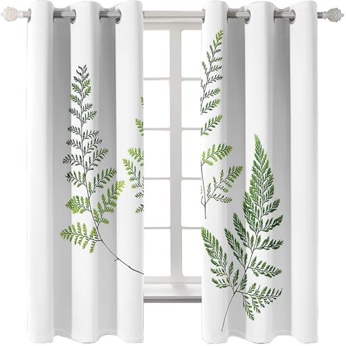 Homxi 2er Set Vorhang Kinderzimmer Lichtdicht,2 x 234W x 274H cm,Küchengardinen mit Ösen Baumzweige und Blätter Gardine Vorhang für Küchen Grün von Homxi