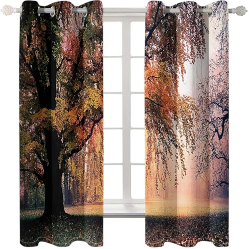 Homxi 2er Set Vorhang Schlafzimmer Blickdicht,2 x 137W x 214H cm,Gardinen Ösen Bäume Landschaft Vorhänge Orange Grün Modern Wohnzimmer Homxi 2er Set Vorhang Schlafzimmer Blickdicht,2 x 137W x 214H cm,Gardinen Ösen Bäume Landschaft Vorhänge Orange Grün Modern Wohnzimmer von Homxi
