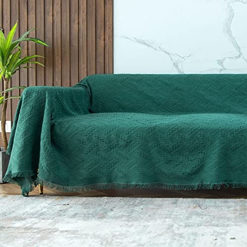 Homxi 4 Sitzer Sofabezug,Sofabezüg Einfarbig mit T Überwürfe für Sofa Baumwolle Sofa Handtuch Grün Couchbezug Decke 230x340CM von Homxi