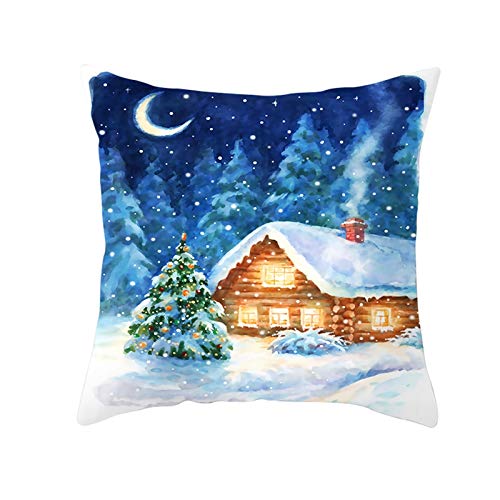 Homxi 40 x 40cm Dekokissenhülle Weihnachten,Kissenhülle Polyester Weihnachtsbaum und Haus Mond,Kissenhülle Xmas Blau Grün Weiß von Homxi