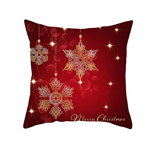 Homxi 40x40 Kissenhülle Weihnachten,Kissenhüllen Polyester Schneeflocken Merry Christmas,Kissenbezug Weihnachten Set Dunkelrot Gold von Homxi