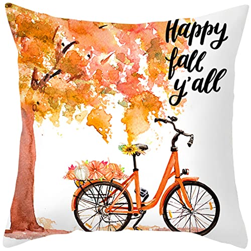 Homxi 40x40 Kissenüberzug Christmas,Ahornbaum und Fahrrad happr Fall Y'all Kissenbezug Weihnachten Set Weiß Orange von Homxi