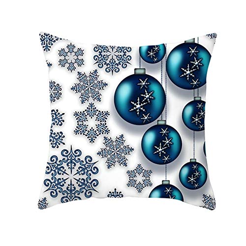 Homxi 40x40cm Kissenhülle Weihnachten,Kissenhüllen Polyester Weihnachtsdekorationskugeln mit Schneeflocken,Kissenbezug Xmas Blau von Homxi