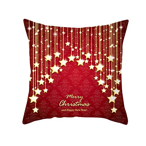 Homxi 40x40cm Kissenhülle Weihnachten Set,Weihnachten Kissenbezug Polyester Sterne mitMerry Christmas and Happy New Year,Kissenbezüge Set Weihnachten Rot Gold von Homxi