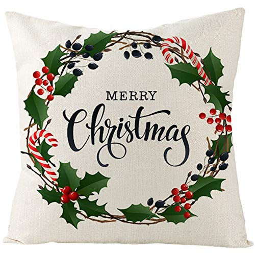 Homxi 45 x 45cm Deko Kissenhüllen Weihnachten,Kissenbezug Leinen Weihnachten Merry Christmas Kranz,Kissenhülle Weihnachten Weiß Grün Homxi 45 x 45cm Deko Kissenhüllen Weihnachten,Kissenbezug Leinen Weihnachten Merry Christmas Kranz,Kissenhülle Weihnachten Weiß Grün von Homxi