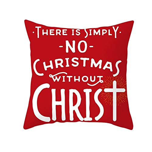 Homxi 45x45cm Kissenhülle Xmas,Sofakissenbezug Polyester There is Simply NO Christmas Without Christ,Dekokissen Christmas Rot Weiß von Homxi