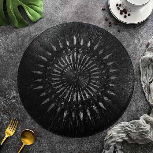 Homxi 4er Set Platzdeckchen Modern, 38 cm, Rund mit Hohl, Tischset Abwaschbar Modern PVC, Schwarz von Homxi