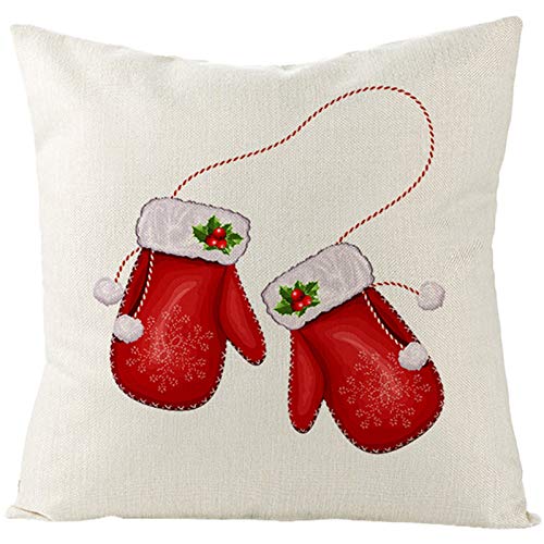 Homxi 50x50 Kissenbezüge Christmas,Kissenhülle Leinen Handschuhs de Navidad,Kissenbezug Set Weihnachten Weiß Rot von Homxi