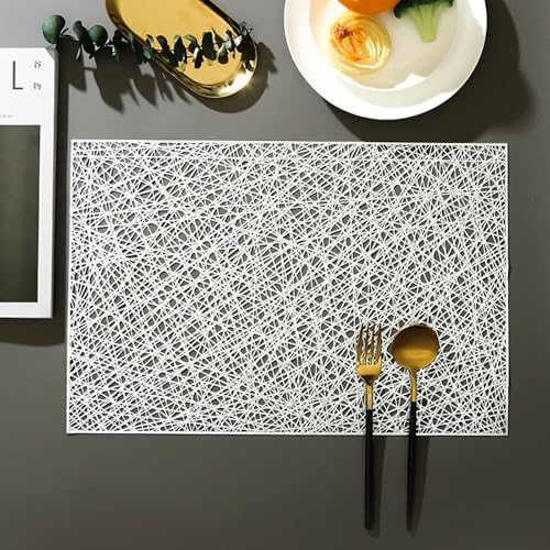 Homxi 8er Set Tischsets Platzsets Modern, 30 x 45 cm, Rechteck mit Hohl Geometrisch Linien, Platzsets Modern PVC, Silber Homxi 8er Set Tischsets Platzsets Modern, 30 x 45 cm, Rechteck mit Hohl Geometrisch Linien, Platzsets Modern PVC, Silber von Homxi