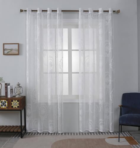 Homxi Balkon Vorhang Außen Transparent 2er Set,2 x 137W x 244H cm,Vorhänge Transparent Weiß Blüten und Blattzweigmuster Gardinen Schlafzimmer mit Ösen Homxi Balkon Vorhang Außen Transparent 2er Set,2 x 137W x 244H cm,Vorhänge Transparent Weiß Blüten und Blattzweigmuster Gardinen Schlafzimmer mit Ösen von Homxi