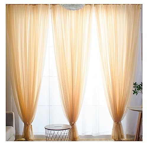 Homxi Balkon Vorhang Außen Transparent 2er Set 2 x 132W x 229H cm,Tüll Gardine Kinder Champagner Einfarbig Ösenvorhang Gardine von Homxi