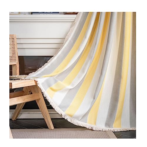 Homxi Balkon Vorhang Außen Transparent 2er Set 2 x 132W x 244H cm,Gardinen aus Tüll Gelb Grau Gestreift Vorhang Haken Ringe von Homxi