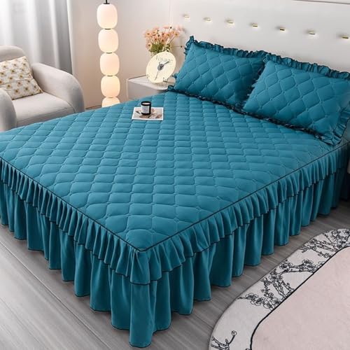 Homxi Bettvolan und 2 Kissenbezug,(200 x 220 cm),Spannbett mit Elastisch Einfarbig Bettrock Pfauenblau von Homxi