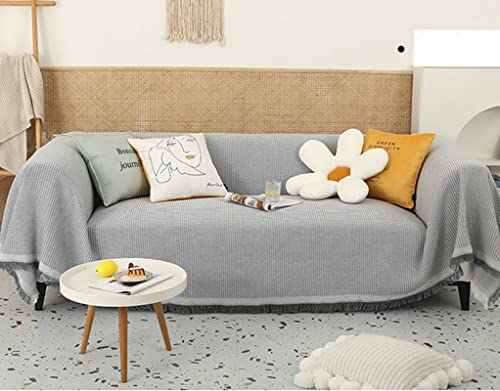 Homxi Bezug für Sofa 4 Sitzer,Sofa Überzug Decke Einfarbig Sofabezug Baumwolle Sofa-Handtuch Grau Sofahusse 230x275CM von Homxi