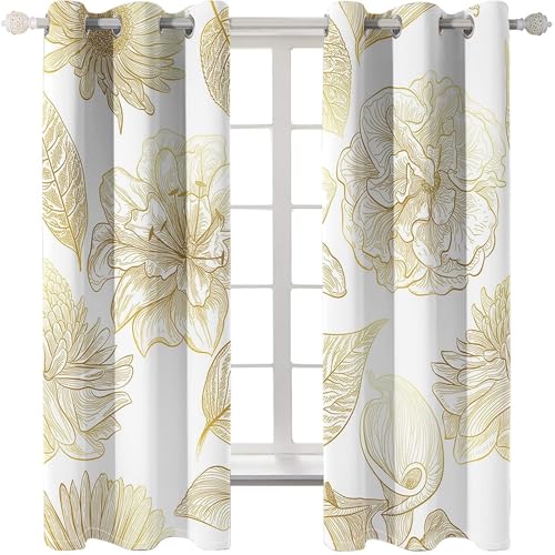 Homxi Blickdichte Gardinen 2er Pack,2 x 102W x 160H cm,Wohnzimmer Vorhänge Modern Set mit Ösen Blumen und Blätter Muster Gelb Wohnzimmer Vorhänge Modern Homxi Blickdichte Gardinen 2er Pack,2 x 102W x 160H cm,Wohnzimmer Vorhänge Modern Set mit Ösen Blumen und Blätter Muster Gelb Wohnzimmer Vorhänge Modern von Homxi