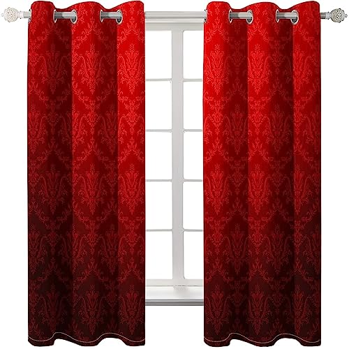 Homxi Blickdichte Gardinen Kinderzimmer 2er Set,2 x 132W x 138H cm,Vorhang Blickdicht Jugendzimmer Rot Blumen Stoffdruck Ösen Vorhang von Homxi