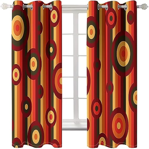 Homxi Blickdichte Gardinen Kinderzimmer 2er Set,2 x 132W x 244H cm,Blickdichter Vorhang Thermo Rot Orange Gelb Rund Ösen Vorhang von Homxi