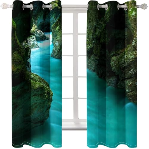 Homxi Blickdichte Gardinen Set 2er Set,2 x 214W x 274H cm,Gardinen Schlafzimmer Ösen Höhlenlandschaft Vorhänge für Wohnzimmer Modern Blau Grün Homxi Blickdichte Gardinen Set 2er Set,2 x 214W x 274H cm,Gardinen Schlafzimmer Ösen Höhlenlandschaft Vorhänge für Wohnzimmer Modern Blau Grün von Homxi
