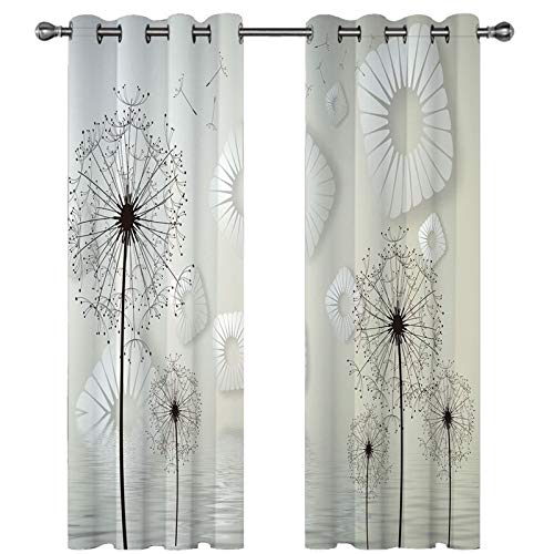 Homxi Blickdichte Vorhänge Thermo 2er Set,2 x 137W x 183H cm,Vorhang Wohnzimmer Modern Blickdicht Grau Löwenzahn Ösen Gardinen von Homxi