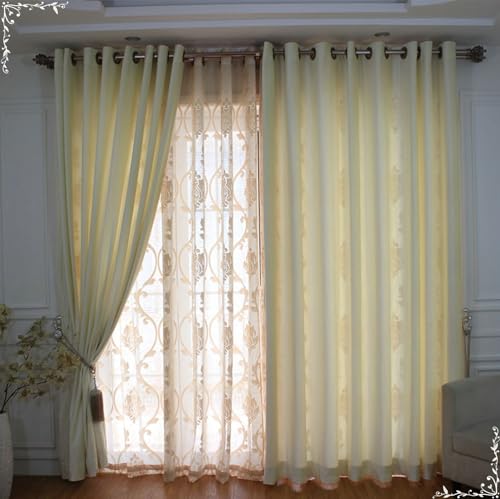Homxi Blickdichter Vorhang 2er Set,2 x 132W x 160H cm,Gardinen Set Blickdicht Hellgelb Einfarbig Gardinen Set mit Ösen von Homxi
