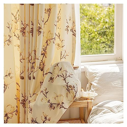 Homxi Blickdichter Vorhang 2er Set 2 x 132W x 244H cm,Vorhang Blickdicht Wohnzimmer Gelb Beige Blumenmuster Gardinen Vorhang mit Rod Pocket von Homxi