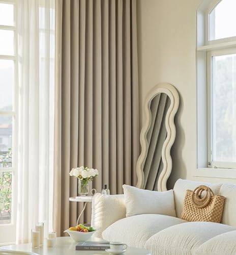 Homxi Blickdichter Vorhang Balkon 2er Set,2 x 132W x 274H cm,Gardinen Blickdicht Thermo Beige Einfarbig mit Blattmuster Vorhang Ösen Homxi Blickdichter Vorhang Balkon 2er Set,2 x 132W x 274H cm,Gardinen Blickdicht Thermo Beige Einfarbig mit Blattmuster Vorhang Ösen von Homxi