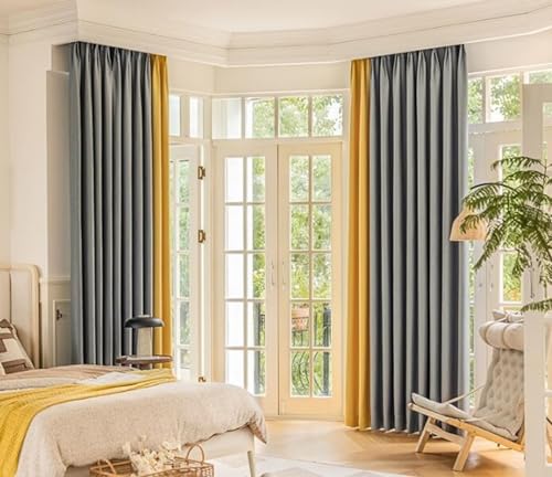 Homxi Blickdichter Vorhang Kinder 2er Set,2 x 137W x 274H cm,Lichtundurchlässige Vorhänge Grau Gelb Spleißen Einfarbig Vorhänge mit Haken von Homxi
