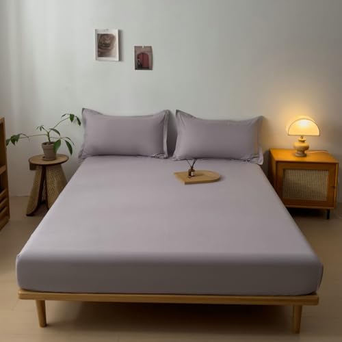 Homxi Boxspringbett Spannbettlaken,(135 x 200 cm),Bettwäsche mit Elastisch Einfarbig Spannbetttücher mit Silber Grau von Homxi