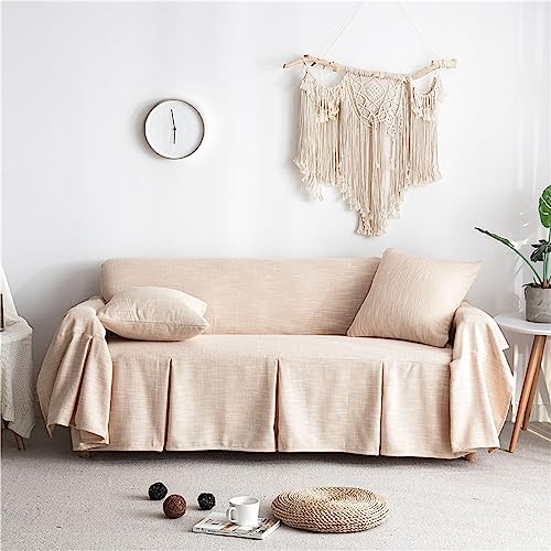 Homxi Couch Überzug Zweisitzer,180x260CM,Sofahusse Überzug Einfarbig Sofaüberwürfe Leinen Baumwolle Handtuch Sofa Gelb Beige Sofa Universal Bezug von Homxi