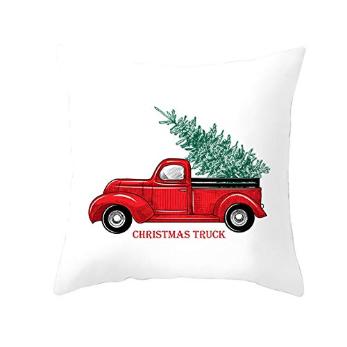 Homxi Dekokissen 45x45 cm Weihnachten,Kissenüberzug Polyester Christmas Truck mit Weihnachtsbaum,Kissenbezug Christmas Weiß Rot Grün von Homxi