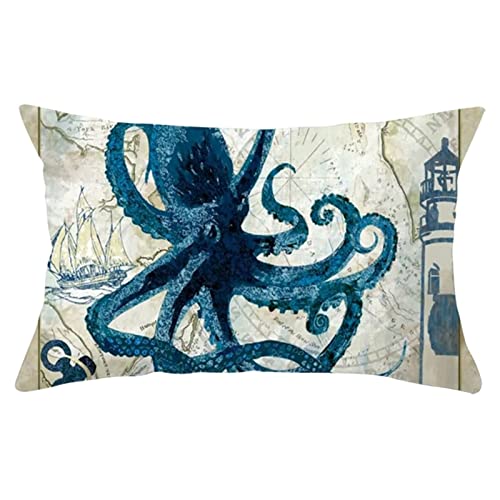 Homxi Dekokissen Set 30 50 Loungekissen Polyester,Octopus Segelboot und Leuchtturm Dekokissen Set Blau von Homxi