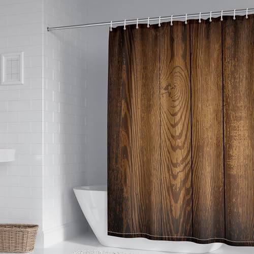 Homxi Duschvorhänge mit Ösen,165 W x 200 H cm,Badezimmer Vorhang Braun Holzbrett Streifen Polyester Duschvorhang Badvorhang Haken von Homxi
