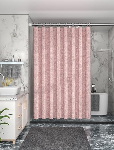 Homxi Duschvorhang 150x200 Anti Schimmel Pink,Duschvorhänge mit Gewicht Duschvorhänge Stoff Waschbar Imitationsleinen Einfarbig Badewannenvorhang mit 12 Duschvorhangringen von Homxi