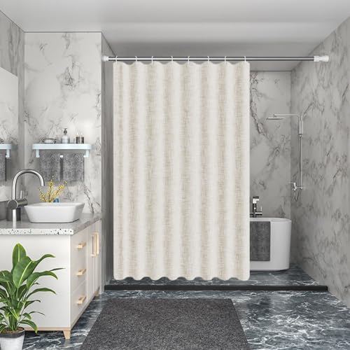 Homxi Duschvorhang 180x200 cm Anti Schimmel Beige,Duschvorhänge mit Gewicht Duschvorhänge Textil Waschbar Imitationsleinen Einfarbig Vorhang Badewanne mit 12 Duschvorhängeringen von Homxi
