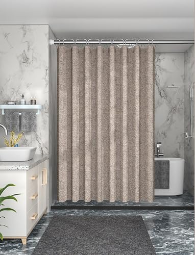 Homxi Duschvorhang 200x180 Anti Schimmel Hellgrau Khaki,Duschvorhänge mit Gewicht Duschvorhang Wasserdicht Imitationsleinen Einfarbig Duschvorhänge Badewanne mit 12 Duschvorhangringen von Homxi