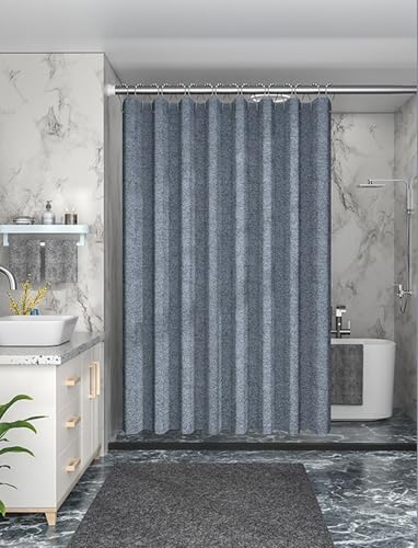 Homxi Duschvorhang 80x180cm Antischimmel Grau Blau,Duschvorhänge mit Gewicht Duschvorhänge Textil Waschbar Imitationsleinen Einfarbig Vorhang Badewanne mit 12 Duschvorhangringen von Homxi